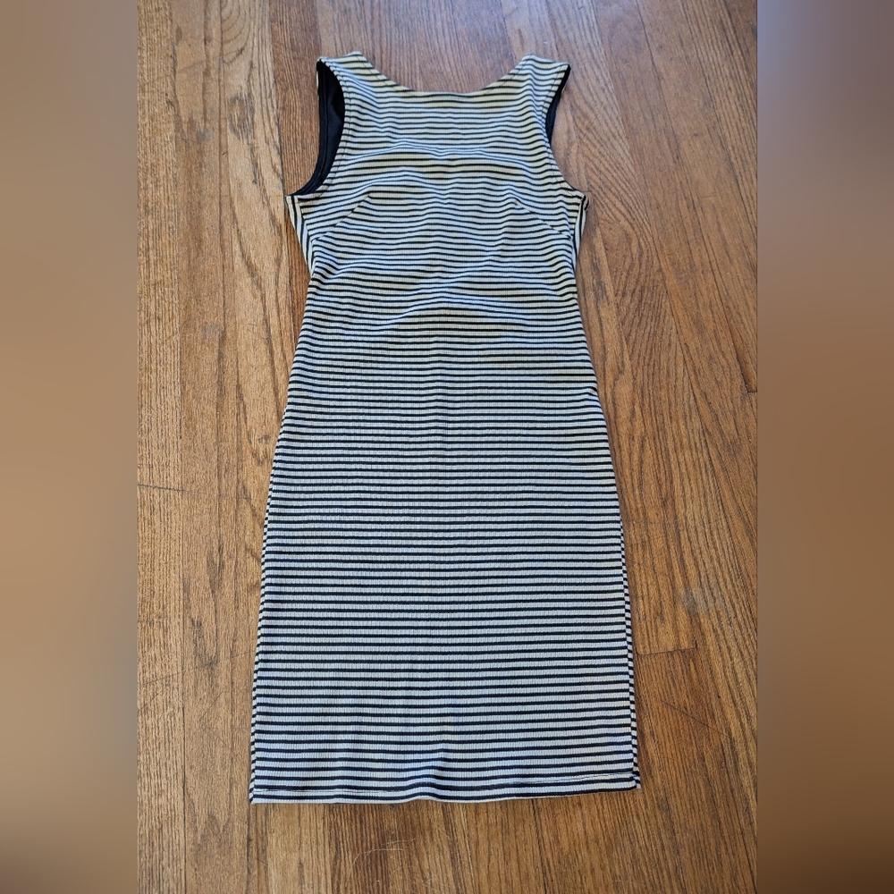 Black Bead Monochrome Striped Midi Dress